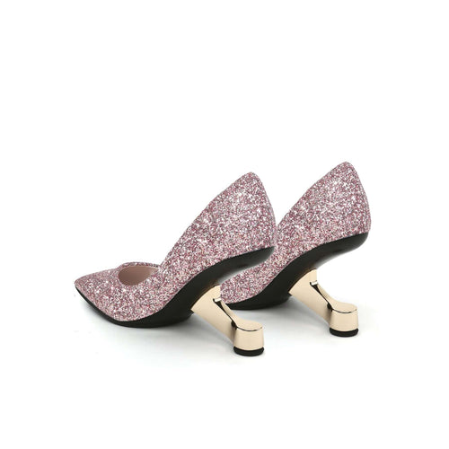 Escarpins à Paillettes Scintillantes Bout Pointu - Rose & Argent